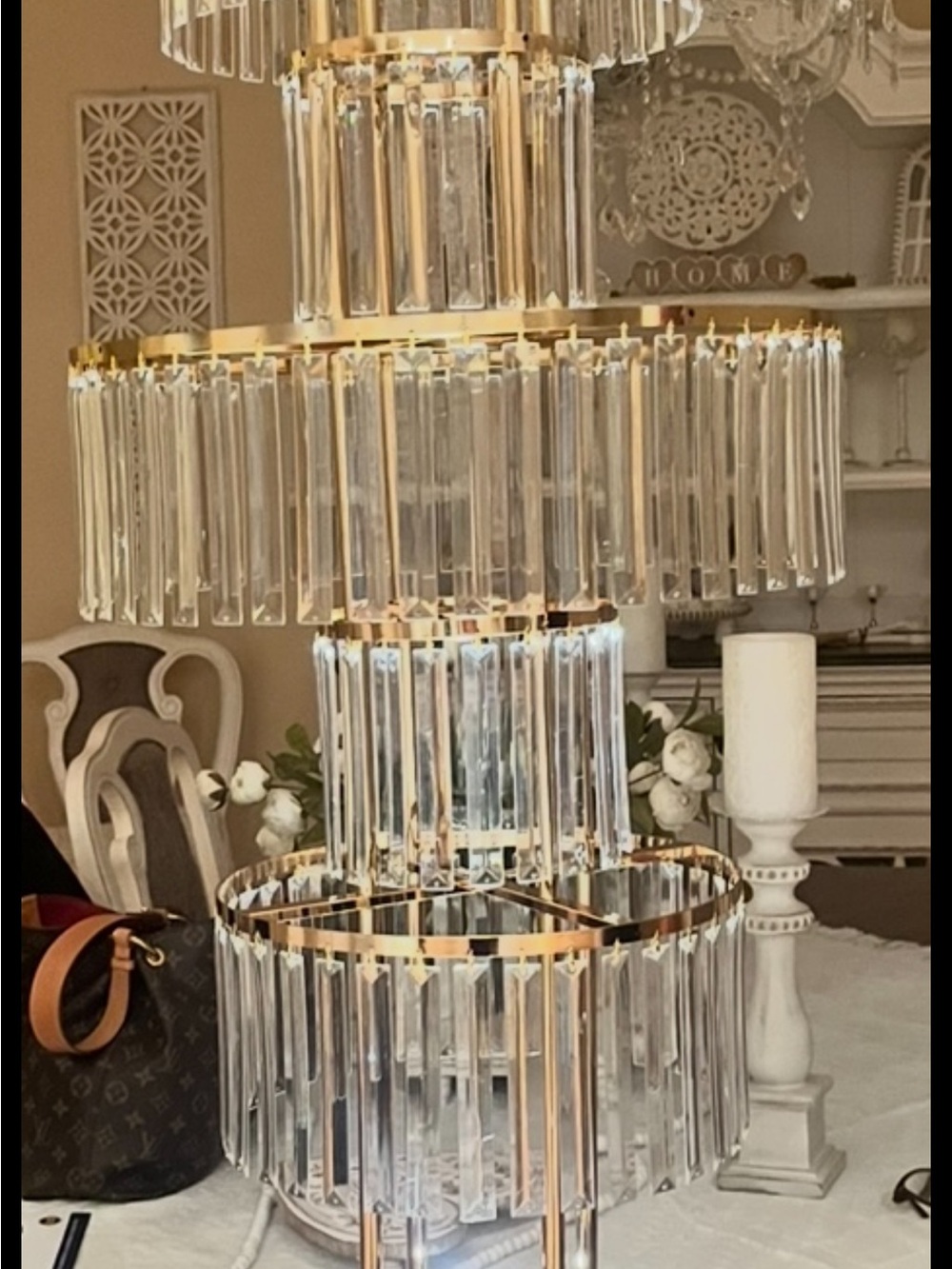 Elegant Crystal Tiered Center Piece - Gold & Clear